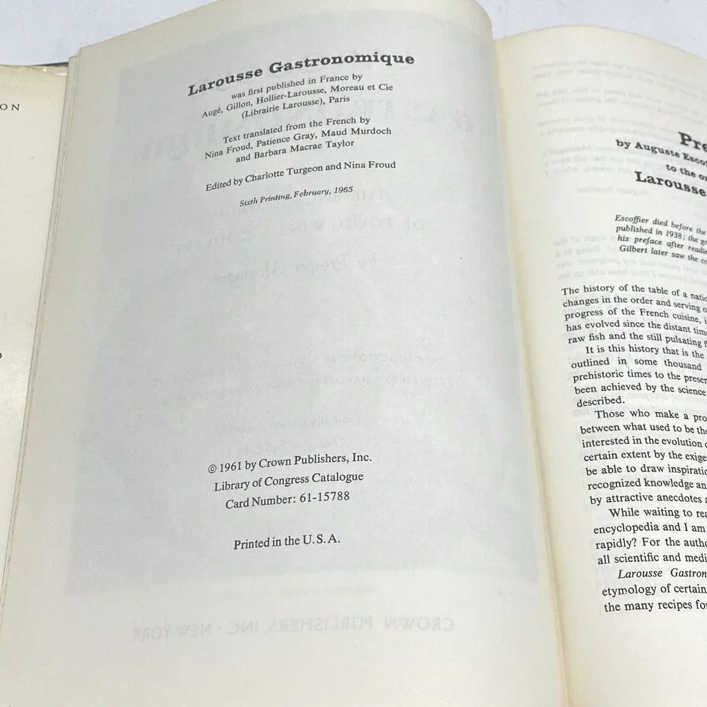 VTG 1965 Larousse Gastronomique Crown Publishers Cookbook 1961 First‎ Edition